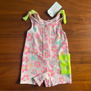 BILLIEBLUSH | NWT Floral Terry Romper with Neon Accents 9mo